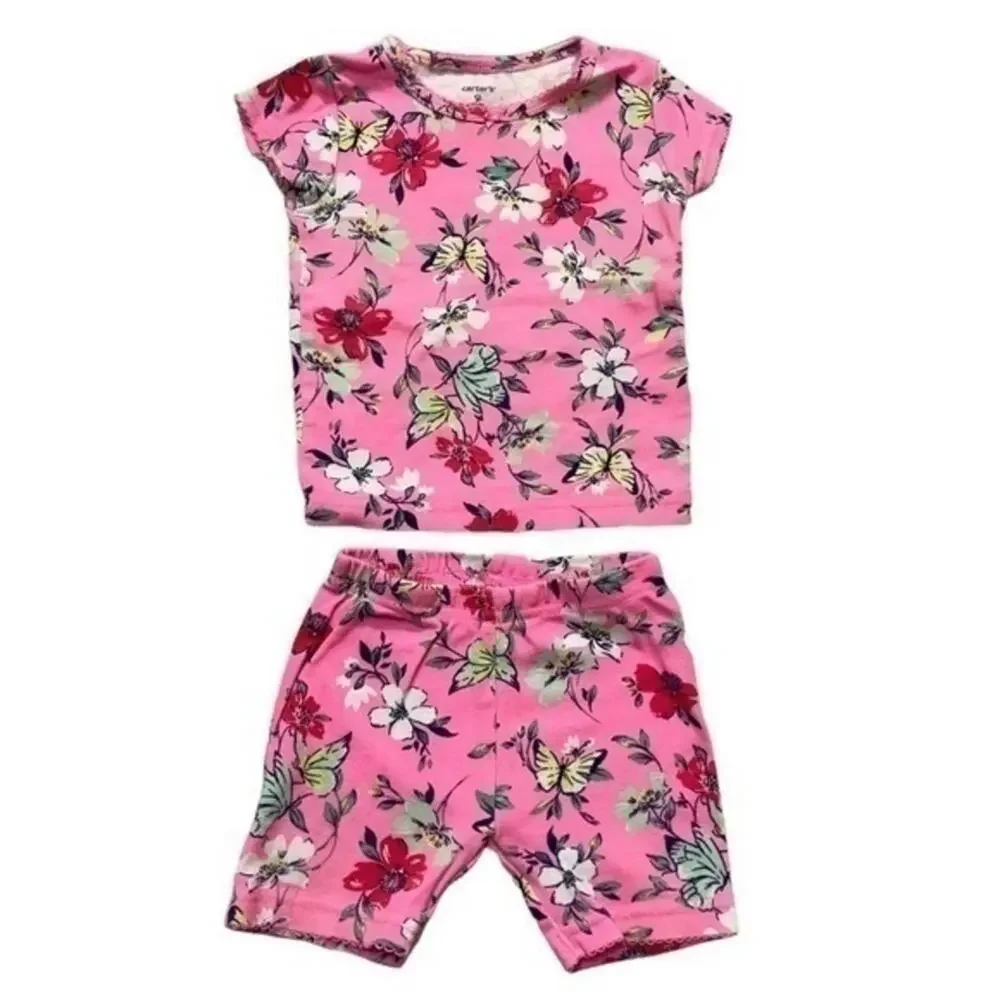 Carter’s 2 Piece Pajama Set Short Sleeve Top and Shorts Size 6 Months tropical